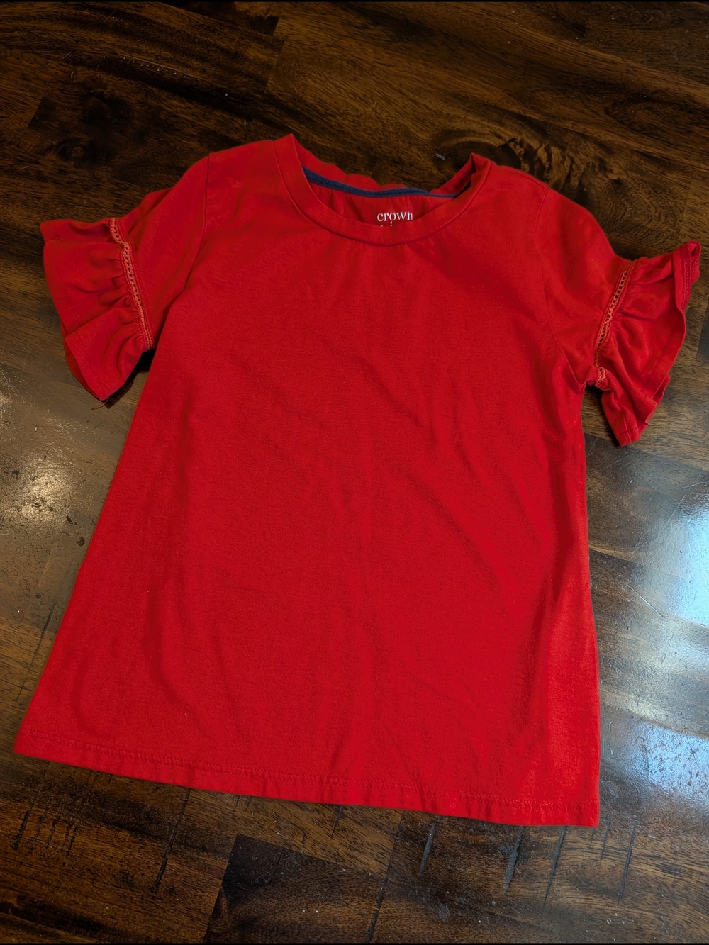 crown & ivy Red Ruffle Sleeve Girls Top